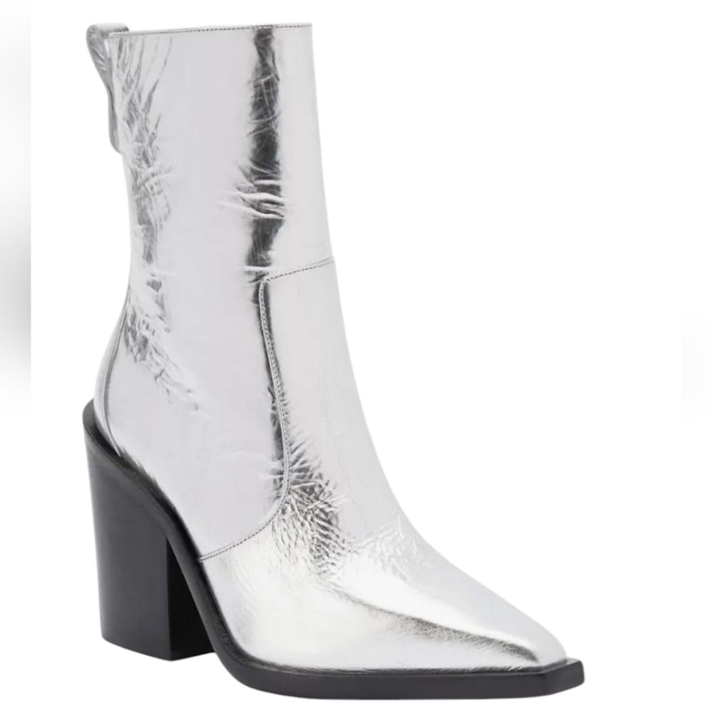 LARROUDE JAMES CRINKLED SILVER METALLIC Ankle Boots... Size 6 - Picture 2 of 11